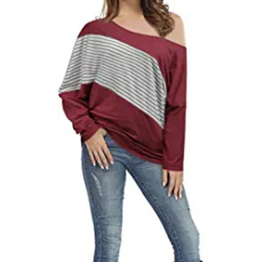 patchwork last 1 🔥bat sleeve casual shoulder top - Picture 2 of 8
